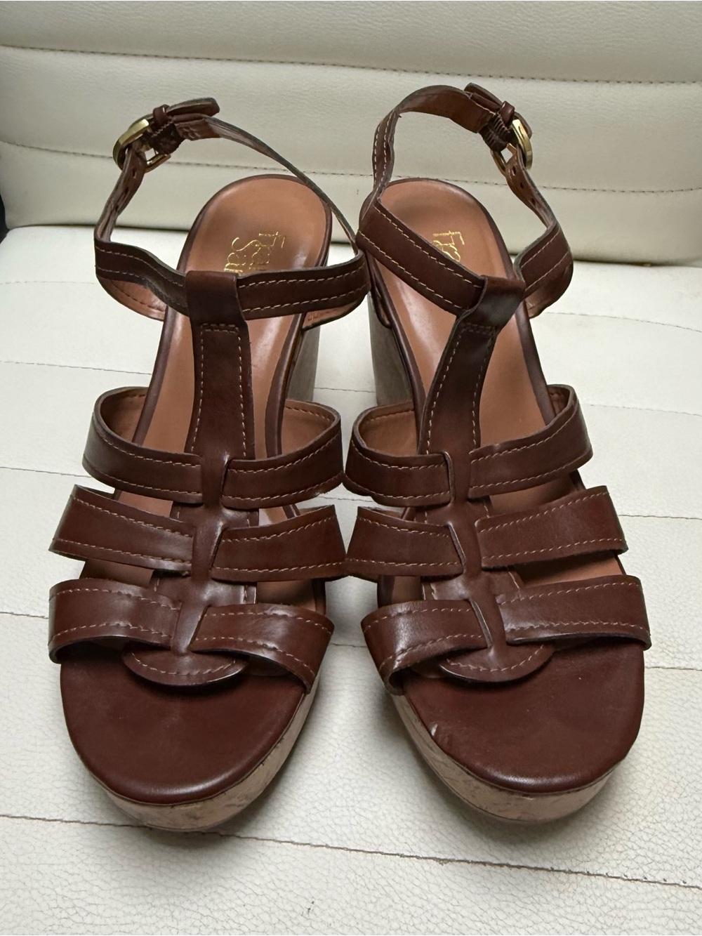 Franco Sarto Women’s Brown Leather Strappy Wedge Sandals